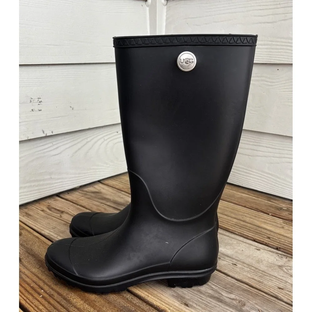 UGG Shelby Women’s 8 Black Tall Rubber Boots‎ Waterproof Classic Rain Style